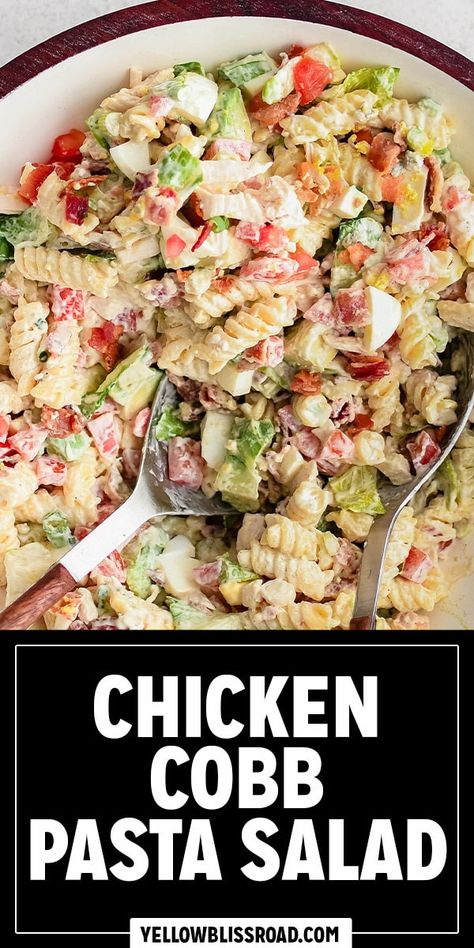 Garden Salad With Chicken, Pasta Salads With Chicken, Chicken Ceaser Pasta Salads, Cobb Pasta Salad, Boat Meals, Pasta Salad With Chicken, Office Breakfast, Lunch Stuff, Macaroni Salads