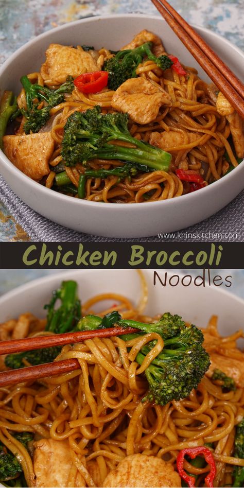 Egg Noodle Broccoli Recipes, Chicken Broccoli Thai Noodles, Chicken Broccoli Stir Fry Noodles, Leftover Spaghetti Noodles Stir Fry, Chicken Pan Fried Noodles, Chicken Broccoli Udon Noodles, Chicken Broccoli Noodles Easy Recipes, Asian Noodle Dishes Chicken, Rice Noodle Bowls Healthy