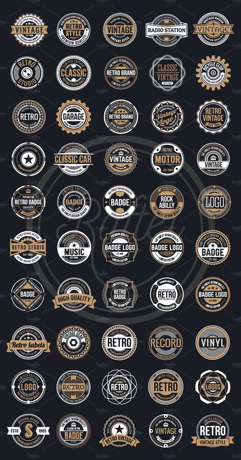 50 Vintage Round Badge  Logo by Raftel on @creativemarket Badge Logo Design Inspiration, Logo Design Package, Logo Round Design, Round Logo Ideas, Logo Circle Design, Vintage Badge Design, Vintage Badge Logo, Logo Design Round, Editing Logo