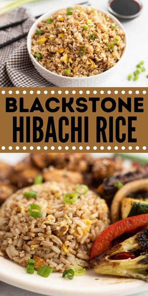 Blackstone Hibachi Rice Recipe - grillonadime.com Black Stone Rice Recipes, Black Stone Rice, Japanese Hibachi Recipes Blackstone, Rice For Hibachi, Hibachi Rice On Blackstone Griddle, Blackstone Habatchi Rice, Hibachi Grocery List, Smoked Rice Recipes, Black Stone Meals Easy