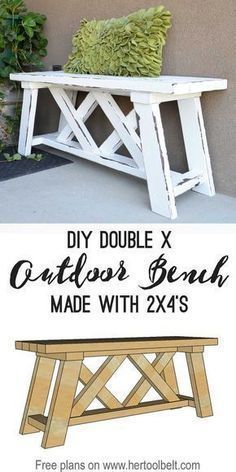 Diy Outdoor Bench, Step Building, Diy Bank, Diy Bench Outdoor, X Bench, Funky Junk Interiors, Woodworking Furniture Plans, Outdoor Furniture Plans, Diy Garden Furniture