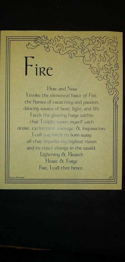 ELEMENT FIRE INVOCATION 8 1/2"  x 11"  Parchment Poster-Book Of Shadow - $5.09. Fire Evocation poster The Fire Evocation parchment poster provides you with a handy reference for evoking the element of fire, and bringing its influence and power into your ritual magic.8 1/2" x 11".Parchment Paper.Please Check out my other listings.Blessed Be 133004429660 Fire Spells Witchcraft, Fire Ritual Witchcraft, Fire Divination, Fire Scrying, Fire Ritual, Elemental Witch, Hedge Witchcraft, Pagan Style, Fire Witch