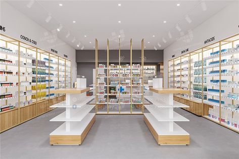 Super U Sustainable Pharmacy Interior Design Solution Pharmacy Interior Design, Store Counter Design, Pharmacy Interior, Supermarket Design Interior, Pharmacy Decor, Store Shelves Design, Modular Display, Pharmacy Store, Retail Store Interior Design