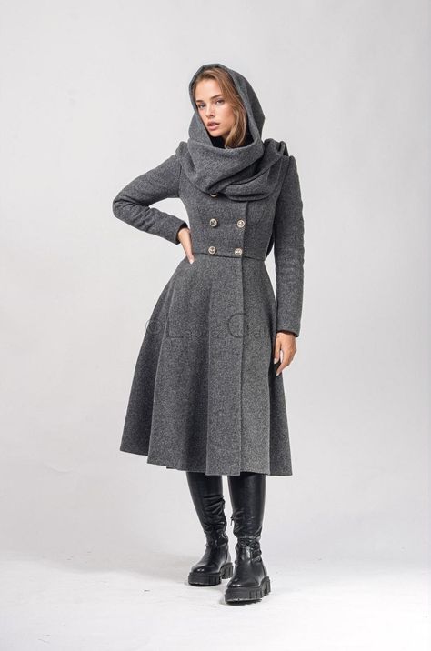 Womens Dress Coat, Asymmetrical Coat, Womens Dress Coats, Hooded Trench Coat, Elegant Jacket, Clothes Korean Style, Long Coat Jacket, Elegant Coats, Langer Mantel