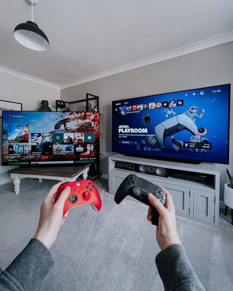 Xocontroller’s Instagram profile post: “Pick one ! Ps5 or Xbox ? What do you think? Credit @spawnpoiint” Playstation Room, Gaming Rooms, Gamer Setup, Gamer Room Decor, Video Game Room Design, Video Game Rooms, Xbox Console, Computer Gaming, Valentine Day Gift