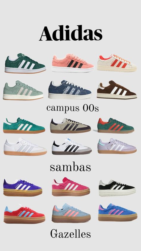 Adidas #sambas #campus00s #Gazelles #wishlist #cute #fyp #backtoschool #ootd #trendy #aesthetic Campus 00s Outfit, Adidas Aesthetic, Adidas Campus Shoes, Campus 00, Samba Adidas, Dream Christmas, Cute Adidas, Shoes Names, Adidas Sambas