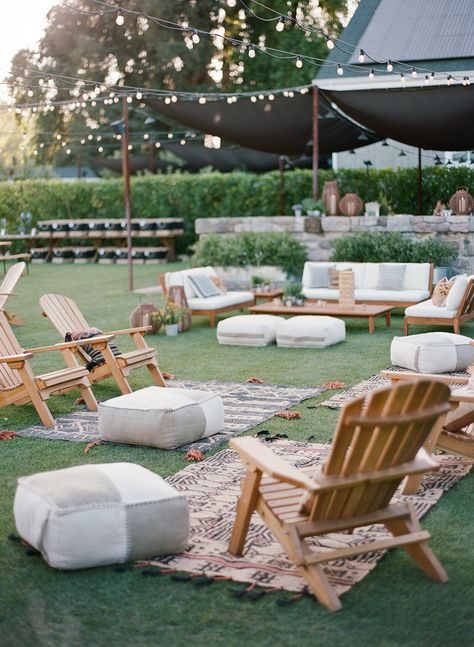 Party Seating, Wedding Backyard Reception, Backyard Reception, Outdoor Cocktail, Wedding Lounge, Garden Decor Diy, Outdoor Wedding Reception, Farm To Table, Outdoor Reception