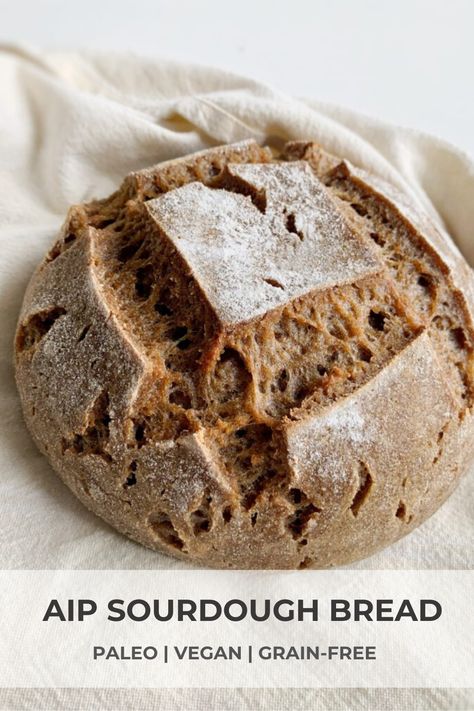 This rustic vegan, paleo and AIP sourdough bread is made with a blend of grain-free flours and white sweet potato mash. Aip Sides, Aip Breakfast, Autoimmune Recipes, Autoimmune Paleo Recipes, Aip Paleo Recipes, Medicine Tips, Gluten Free Sourdough, Paleo Bread, Aip Diet