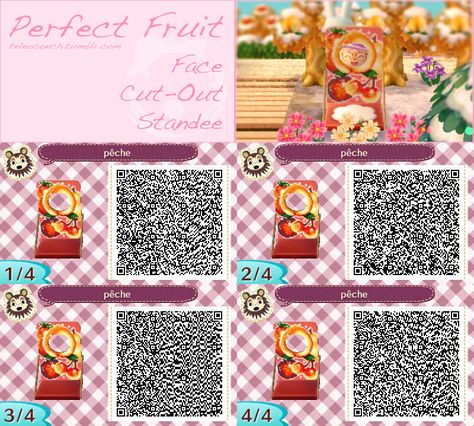 ACNL QR Code: Fruit Standee Acnl Standee Qr Codes, Qr Code Animal Crossing, Acnl Qr Codes, Face Cut Out, Motif Acnl, Animal Crossing 3ds, Animal Crossing New Leaf, Ac New Leaf, Happy Home Designer