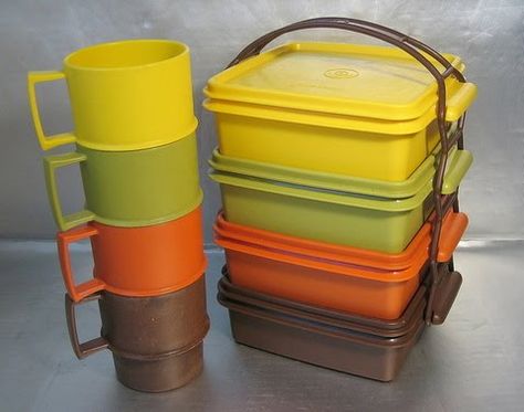 DO YOU REMEMBER THE 60S 70S 80S | retro collectables: Retro tupperware picnic set with carry handle and ... Tupperware Cups, Tupperware Storage, Orange Things, Camping Vintage, Mid Century Glassware, The Sixties, Picnic Set, Vintage Kitchenware, Vintage Things