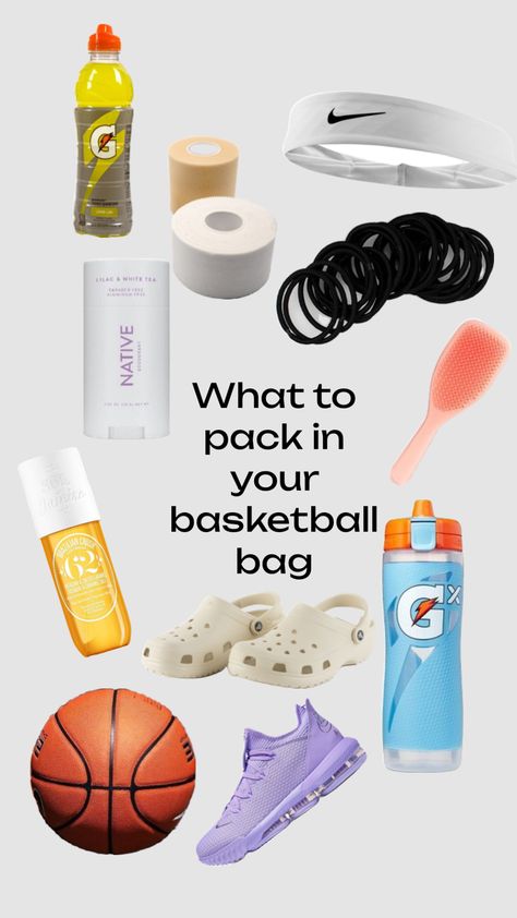 #basketball #whattopack What To Pack For Basketball Practice, What To Keep In Your Basketball Bag, Wrestling Bag Essentials, Basketball Bag Essentials, Basketball Outfit For Women, Basketball Essentials, Basketball Fits, Sport Tips, Basketball Tryouts