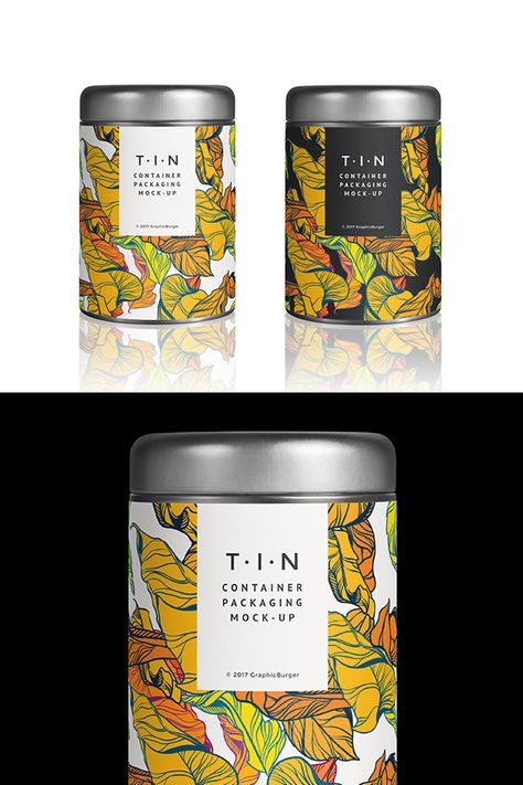 Tin Container Packaging MockUp | GraphicBurger Herbal Tea Packaging, Graphic Burger, Tea Packaging Design, Japanese Graphic, Design Identity, Identity Branding, Tin Containers, Tea Tins, Food Packaging Design