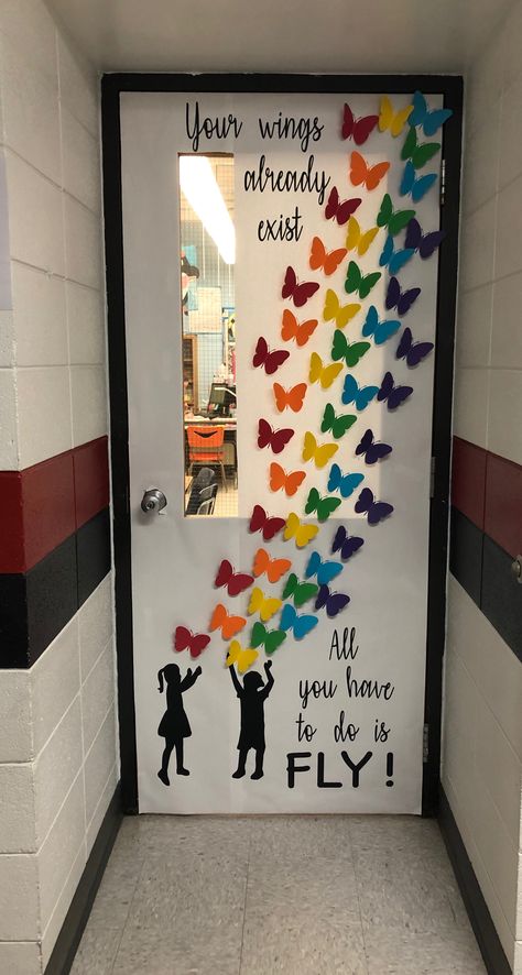 All you have to do is fly! Classroom door idea. Classroom Theme Ideas, Elementary Classroom Themes, Diy Classroom Decorations, School Door Decorations, School Doors, Porte Decorate, Door Decorations Classroom, Diy Classroom, Classroom Theme