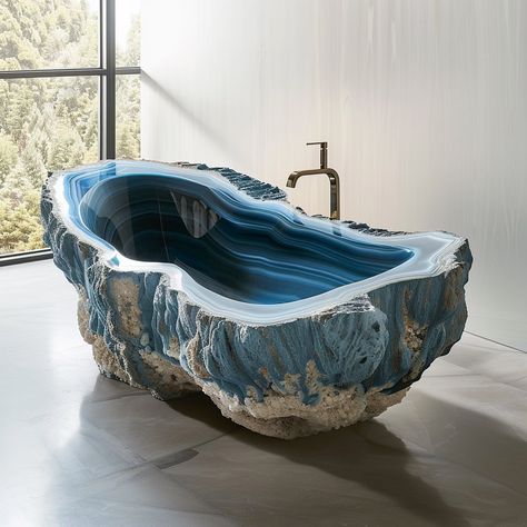 Indulge in luxury with the Geotub: a stunning bathtub crafted from a single geode, blending nature's beauty with modern comfort. Sink into relaxation as the softly glowing crystals and vibrant hues envelop you in tranquility. Conceptual AI Art Follow @ecosapiens for more! Geode Bathtub, Comfortable Bathtub, Natural Bathtub, Crystal Bathtub, Crystal Sink, Blue Bathtub, Clean Mind, Mansions Interior, Luxury Mansions Interior