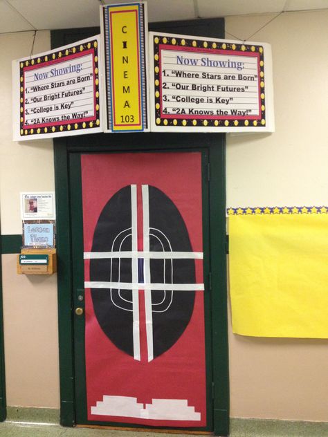 Classroom movie theater door idea Movie Theater Door, Hollywood Theme, Classroom Door, Movie Theater, Door Decor, Bulletin Boards, See More, Theater, Hollywood