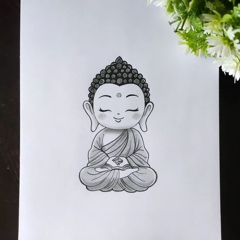 Buddha Purnima special Little Buddha Pencil drawing... @vennila_yl_creations Budha Cute Drawing, How To Draw A Buddha, Sketch Of Buddha, Easy And Simple Sketches, Buddha Sketch Pencil Easy, Budha Easy Painting, Art Drawings Sketches Simple Cute, How To Draw Buddha, Buddha Sketch Pencil