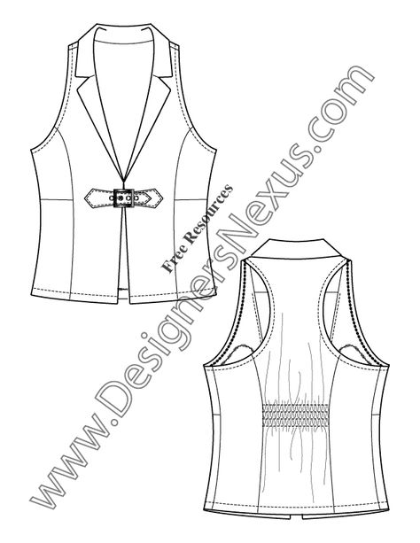 Vest Technical Drawing, Collar Sketch, Top Flat Sketch, Flat Fashion Sketch, Diy Vest, Tie Up Flats, Fashion Sketching, Vest Sewing Pattern, Flat Drawings