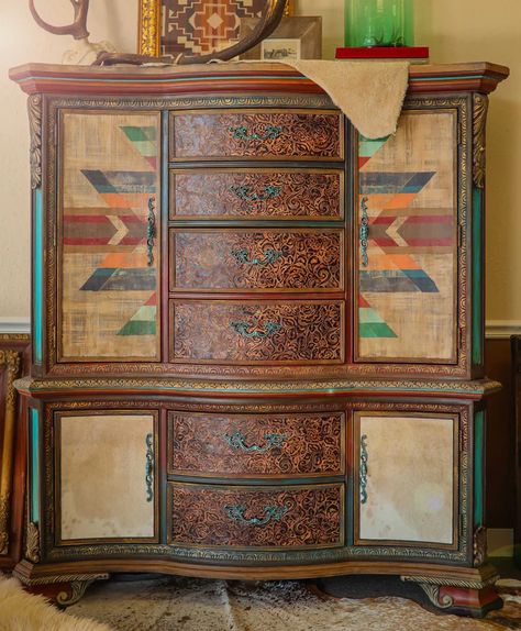 Future Furniture – The Painted Pinto Western Furniture Ranch Style, Southwestern Furniture, Southwest Furniture, Ranch Furniture, Cowhide Furniture, Painted Armoire, Southwestern Home Decor, Armoire Dresser, Ranch Decor