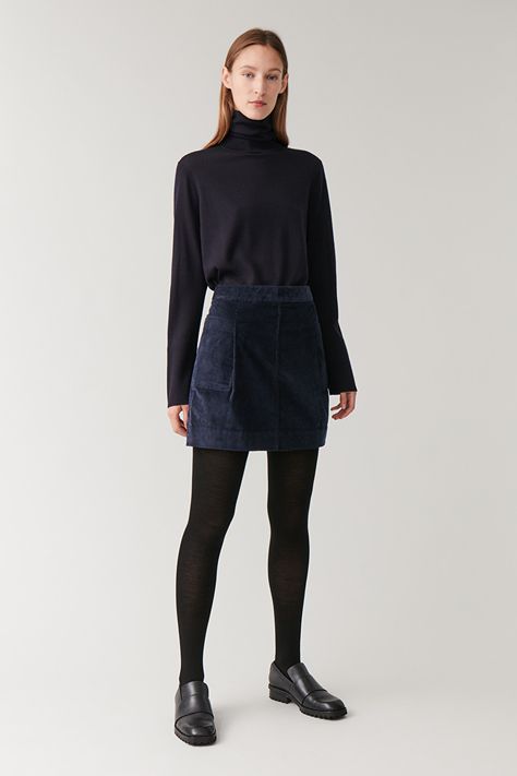 CORDUROY MINI SKIRT - navy - Skirts - COS US Navy Skirt Outfit, Corduroy Mini Skirt, Winter Skirt Outfit, Navy Skirt, Celebrity Red Carpet, Corduroy Skirt, Skirt Outfit, Short Skirt, Skirt Outfits