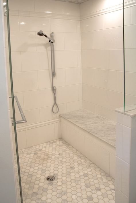 Carrera Hex Shower Floor - Traditional - bathroom - Lamantia Bilik Air, Luxury Tile, Master Shower, Bathroom Shower Tile, Bathroom Remodel Shower, Trendy Bathroom, Bathroom Redo, Full Bathroom, Shower Remodel