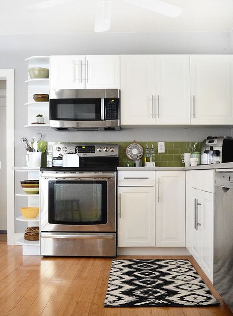 Hitting “Refresh” on a 1920s-Era Bungalow Stove On Edge Of Counter, Stove Side Storage, Side Of Stove Ideas, Stove At The End Of Counter Run, Stove At End Of Counter Run, Stove End Of Counter, Stove At End Of Counter, 1920s Bungalow Remodel, Rounded Shelves