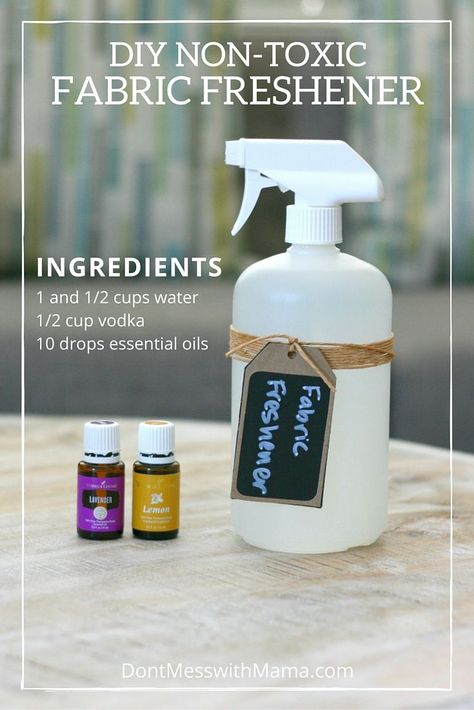 DIY Fabric Freshener Spray (Homemade Febreeze) - make the switch to this greener alternative to freshener up your clothes, closets, fabric couches and other fabrics - DontMesswithMama.com Homemade Febreeze, Febreeze Diy, Diy Linen Spray, Fabric Refresher, Fabric Freshener, Diy Sprays, Homemade Cleaning Products, Diy Cleaners, Cleaners Homemade