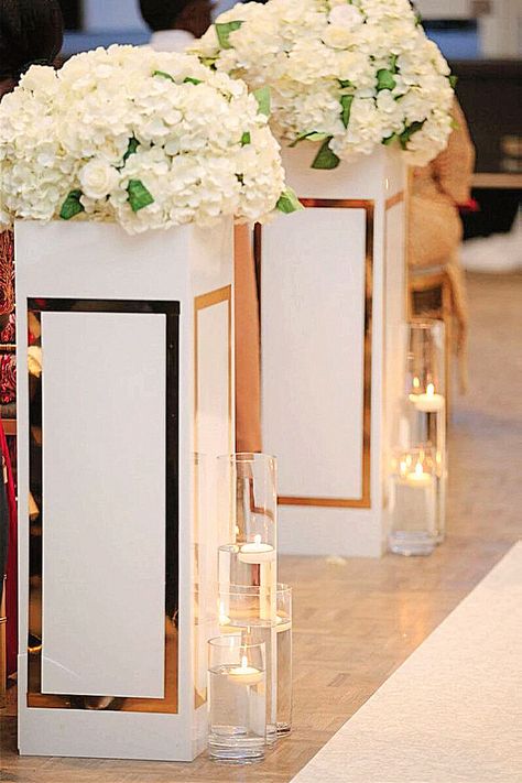 The elegant aisle setup is an excellent choice for every wedding day. Add this on your inspo board.#weddingdecor #weddingceremony #weddingvibes #bridegoals. Grad Photobooth, Gold Wedding Ceremony Decor, Floral Aisle Decor, Wedding Runway, Gold Wedding Ceremony, Floral Aisle, Ceremony Arrangements, Wedding Walkway, Wedding Columns