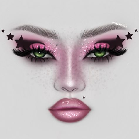 Stars makeup brown makeup facechart Digital Face, Demon Makeup, Maquillage Yeux Cut Crease, Makeup Charts, Makeup Illustration, Drag Make-up, Face Charts, Makeup Drawing, Makeup Face Charts