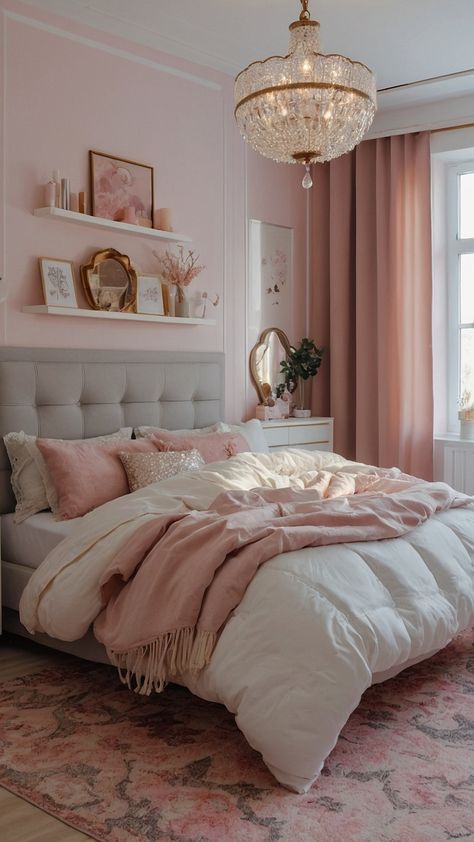 Create your dream girly room with these stunning design ideas for teens women and kids Whether you're into cute small spaces or prefer a pink teens pink kids pink teens simple teens aesthetic dark purple or blue color palette we've got you covered Pink And Off White Bedroom, Girly Bedrooms For Women, Cozy Bedroom Teenage Girl, Girly Women Bedroom Ideas, Cute Teenage Room Ideas, Cute Room Colors Paint, Mauve Pink Room, Room Ideas Pink Walls, Daughters Room Design