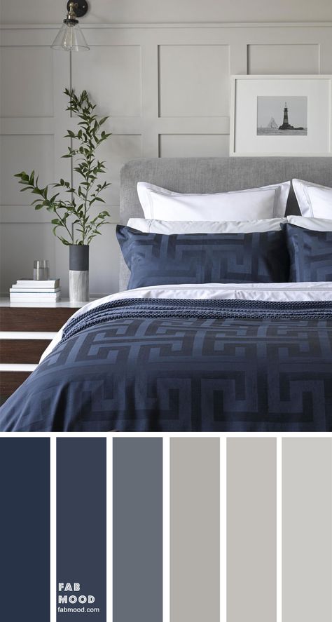 Bedroom color scheme ideas will help you to add harmonious shades to your home which give variety and feelings of calm. From beautiful wall colors... Dark Blue Color Scheme, Grey Bedroom Colors, Navy Bedrooms, Colors Bedroom, Hiasan Bilik, Grey Bedroom, Bedroom Color, Bilik Tidur, Room Color Schemes