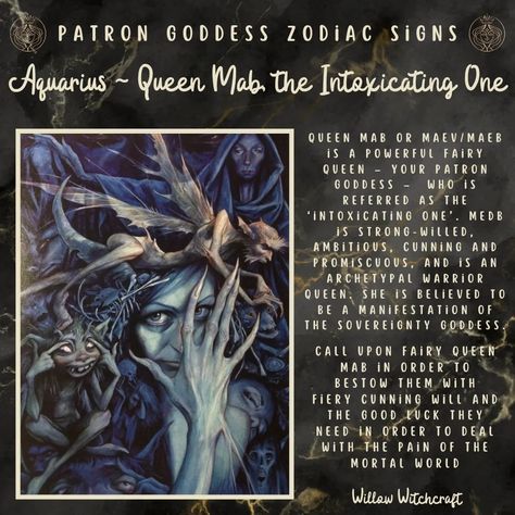 Aquarius - Queen Mab, The Intoxicating One Willow Witchcraft Aquarius Magic, Aquarius Witch, Aquarius Goddess, Space Math, Queen Mab, Occult Knowledge, Aquarius Girl, Zodiac Aesthetic, Sagittarius Moon