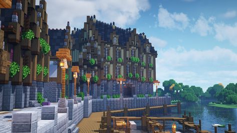 Minecraft Harbor, Minecraft Lake, Minecraft Castle Designs, Minecraft Town, Minecraft Kingdom, Lake Town, Minecraft Redstone, Minecraft Structures, 45 Degree Angle