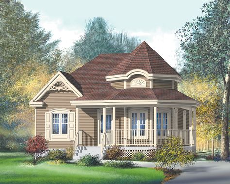 Front of Home - 126D-0462 | House Plans and More. 974 Sq ft. 2 bed Small Victorian House, Victorian Tiny House, Victorian House Plan, Country Floor Plans, House In The Country, Victorian House Plans, Victorian Style House, Small Floor Plans, A Small House