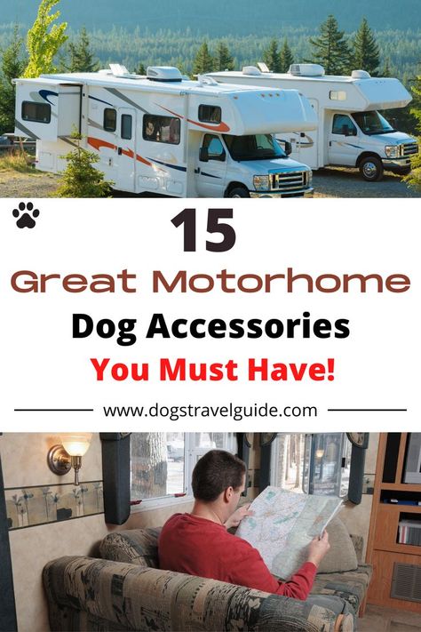 When traveling with your dog in a motorhome it’s very important to have enough dog accessories to make them as comfortable as possible. After all your dog is family so you want to make sure your dog has everything they need when they need it. Motorhome With Dogs, Rv Living With Dogs, Dog Travel Essentials, Rv Dog, Dog Packing List, Positive Reinforcement Dog Training, Rv Essentials, Camper Dog, Dog Car Travel