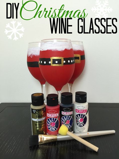 Christmas DIY * Santa Wine Glass Christmas Wine Glasses Diy, Pumpkin Wine, Christmas Wine Glasses, Diy Wine Glasses, Diy Santa, Decorated Wine Glasses, Christmas Glasses, Wine Glass Crafts, Wine Glass Art