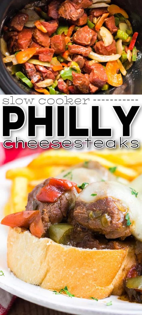 Philly Cheese Steak Sandwich Recipe Crockpot, Philly Recipes, Slow Cooker Philly Cheese Steak, Philly Cheesesteaks, Slow Cooker Breakfast Casserole, Crockpot Steak, Philly Cheese Steak Recipe, Philly Steak, Parmesan Roasted Potatoes