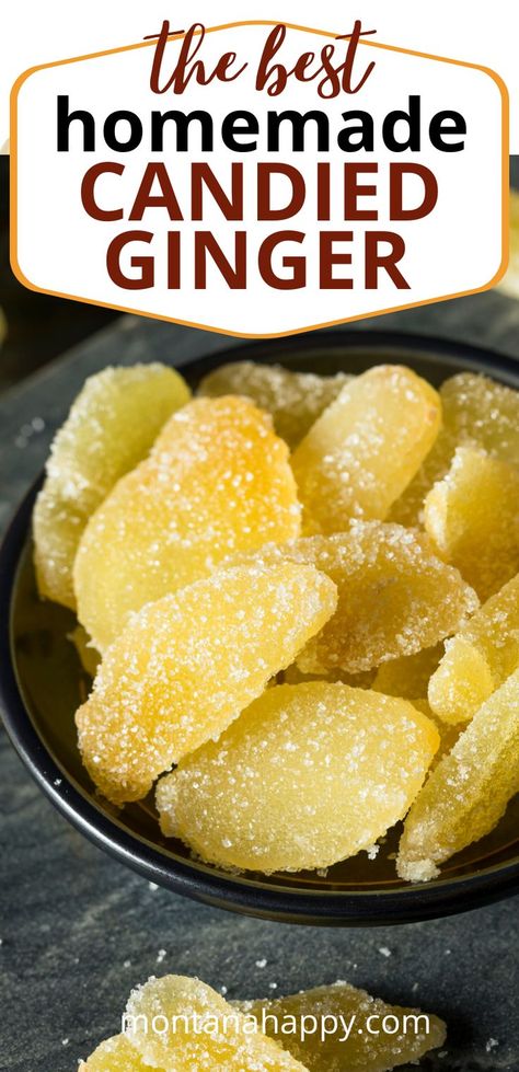 Candied ginger in a black bowl Candied Ginger Recipe, Bahamas Sailing, Crystalized Ginger Recipe, Candy Ginger, Crystalized Ginger, Ginger Recipe, Crystallized Ginger, Rustic Recipes, Candied Ginger