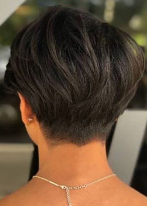 Pixie Hair Back View, Pixie Hairstyles Back View, Short Hairstyle Women Back View, Pixie Cut Back View Neckline, Back Of Head Haircut, Stacked Pixie Haircut Back View, Short Hair Back View Pixie, Short Bob Back View, Back Of Pixie Haircut Neckline