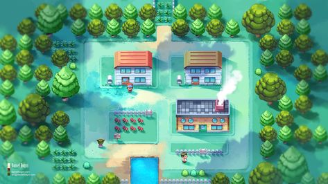 ArtStation - Pokemon FireRed - GBA - Fanart, Daniel Bogni Pokemon Towns, Pokemon Fire Red, Pokemon Rpg, Pokemon Firered, Wild Pokemon, Pokemon Red, Original Pokemon, Rpg Map, Play Pokemon