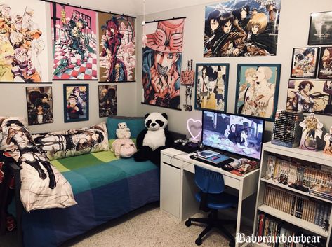 #otakuroom #anime #animeroom #otaku Anime Bedroom Ideas, Otaku Room, Anime Decor, Bohemian Bedroom Decor, Anime Room, Cute Room Ideas, Gamer Room, Dreamy Room, Kawaii Room