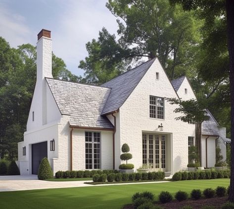 White Brick Facades: Enhancing Curb Appeal - Jewkes Design White Brick House Gray Roof, White Brick And Stone Exterior, White Brick Colonial House, White Brick Cottage, Brick Bungalow Exterior, White Brick Colonial, House Without Shutters, Painted White Brick House, White Brick House Exterior