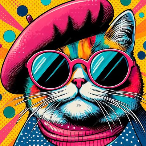 Premium Photo | Cool Cat A Pop Art Purrspective Pop Art Illustration Graphics, Beer Ideas, Images Pop Art, Old Entertainment Centers, Abstract Mural, Pop Cat, Pop Art Cat, Neon Paint, Pop Art Animals