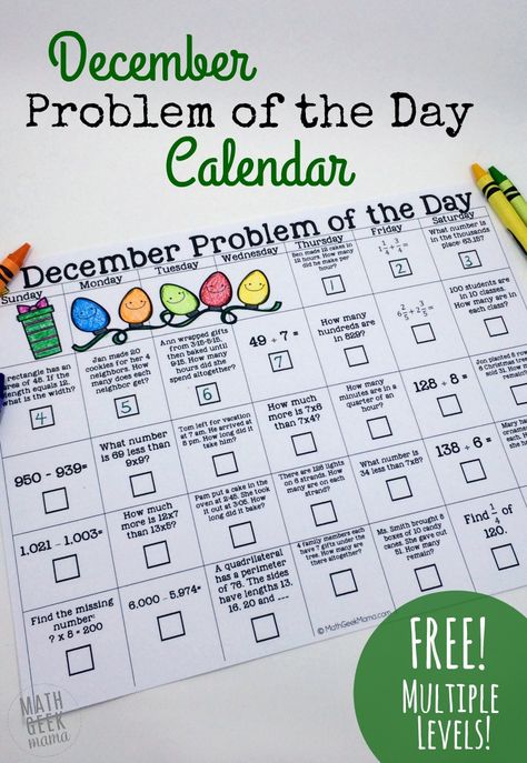 Need a fun and simple way to review important math skills before winter break? Grab these FREE December problem of the day calendars! Includes 2 different versions for grades k-5 for a unique and low prep way to practice skills. Math Problem Of The Day, December Math, Christmas Math Activities, Holiday Math, Christmas Teaching, Christmas Reading, Math Problem, Christmas Math, Homeschool Lesson