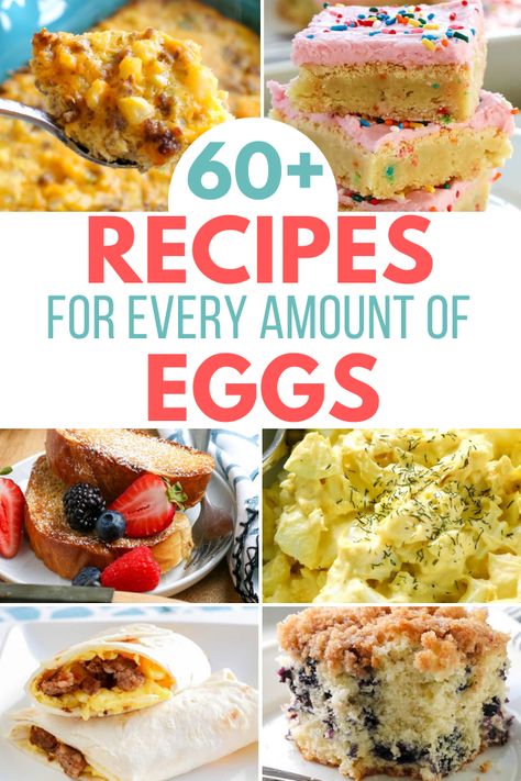 If you're looking for a way to use up those extra eggs in your fridge, try one of these 60+ Easy Egg Recipes for every amount of eggs on hand! Recipe Using Lots Of Eggs, Egg Recipes For Kids, Waffle Cone Recipe, Egg Recipes For Dinner, Breakfast Burritos Frozen, Ways To Cook Eggs, Quick Baking, No Egg Desserts, Easy Egg Recipes