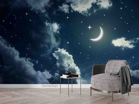 3D Night Sky Wallpaper, Moon Wall Mural, Stars Wall Decor, Cloud Wall Art, Peel and Stick, Removable Wallpaper, Wall Sticker Moon Wall Mural, Sky Nursery, Cloud Wall Art, Moon And Stars Wallpaper, Cloud Wall, Stars Wall Decor, Night Sky Wallpaper, Sky Wallpaper, Kids Wall Decor