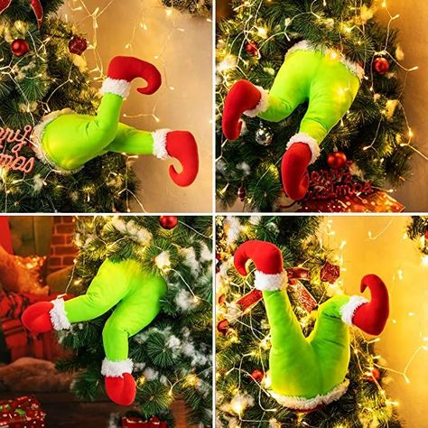 Put Grinch in a tree decoration (bottom half). Enjoy him stealing away christmas. Grinch Legs For Christmas Tree, Garland Ornaments, Santa Claus Elves, Xmas Tree Toppers, Elf Legs, Elf Christmas Tree, Green Monsters, Tree Topper, Christmas Tree Toppers