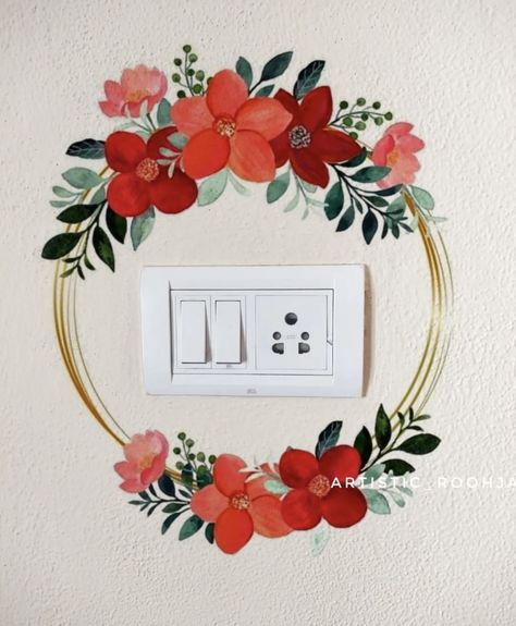 Painting On Switchboard, Wall Switchboard Painting, Wall Art Switch Board, Painting Ideas On Switchboard, Painting Near Switch Board, Welcome Wall Painting, Wallpaintings Ideas Simple, Painting On Switch Board, Switch Board Art Ideas Room Decor