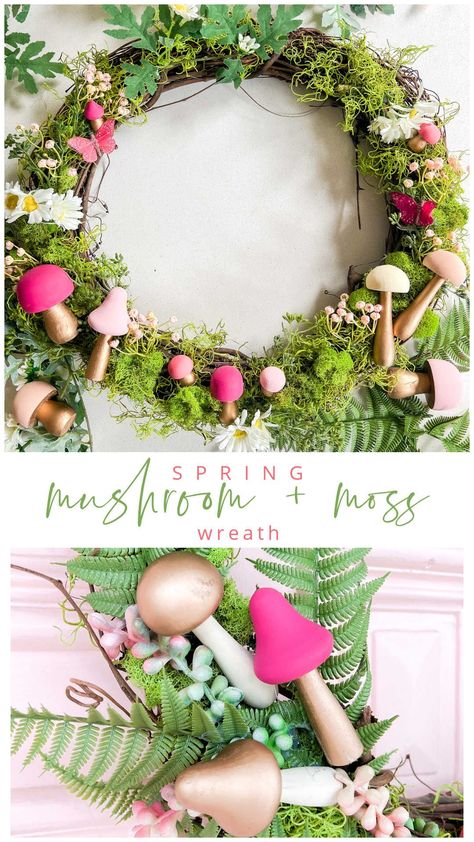 Easter Porch Decor, Slime Recipes, Rainbow Wreath, Moss Wreath, Mushroom Crafts, Boho Wreath, Butterflies Wreath, Diy Spring Wreath, Spring Decor Diy