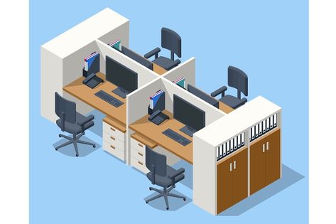 Isometric massive computer table with desktop and chair, office interior. Modern cozy loft office interior Isometric Office, Human Tree, Life Core, Shop Floor, Vsco Tutorial, Cozy Loft, Cloth Shop, Computer Shop, Loft Office