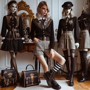 woman wearing outfit inspired by preppy royal goth style inspired by alexander mcqueen - Image Creator from Microsoft Designer Goth Preppy Outfit, Old Money Goth, Royal Goth, Preppy Goth, Goth Preppy, Preppy Punk, Style Evolution, Outfit Inspired, Goth Style